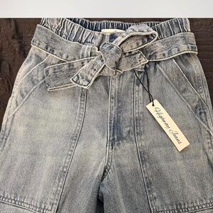 Light Blue Denim Tie-Waist Shorts